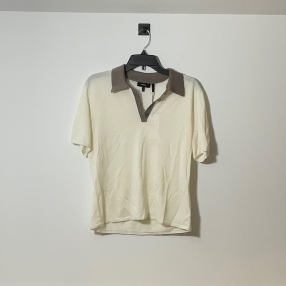 Theory Cream Polo with Brown Collar - Picture 1 of 1